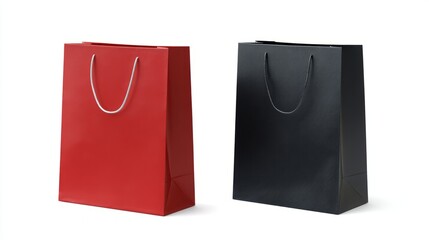Red and Black Shopping Bags, Retail Packaging, Blank Merchandise Bags isolated on white background
