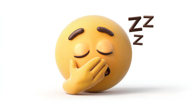 Naklejki 3D yawning sleepy emoji with closed eyes, hand over mouth and Zs above, expressing tiredness or boredom on white background