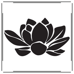 Fototapeta premium Lotus Flower Silhouette – Black Vector Icon of Sacred Bloom for Yoga, Spa, Zen, Meditation Design, Nature Symbol, Floral Tattoo, Decorative Clipart, Wellness Art, Beauty Logo
