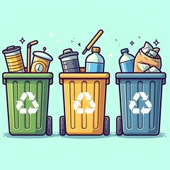 Recycle bins in different colors vector style image  