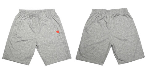 Grey shorts on white background. Child Sport shorts.