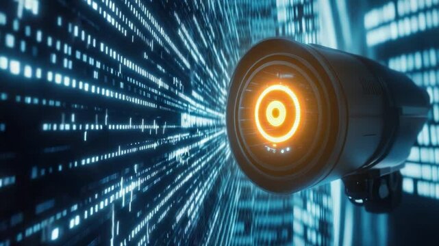 Futuristic Circular Device with Bright Glow in a Data Stream Background and Technology Concept transparent background png