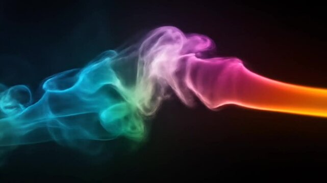 Vibrant multicolor smoke swirling across black background in fluid motion. Seamless looping 4K time-lapse animation video background. Abstract concept