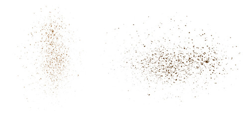 Vector overlay flying cinnamon powder splatter particles grainy grunge texture background illustration