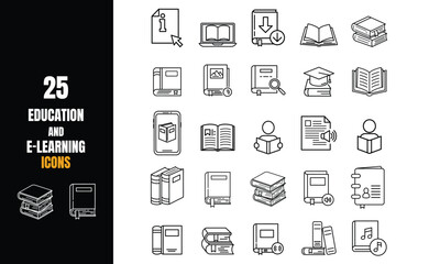 Collection of Linear Education and E-learning Icons