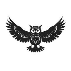 Obraz premium Black owl with spread wings on black background