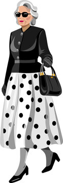 elderly woman in fashionable clothes