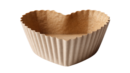 Heart shaped paper baking cup isolated on transparent background with soft light