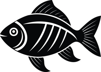 Stylized Black Fish Illustration with Striking White Ribs and White Background