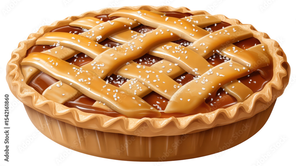 Poster isolated lattice pie on transparent background with golden crust and sugar sprinkles