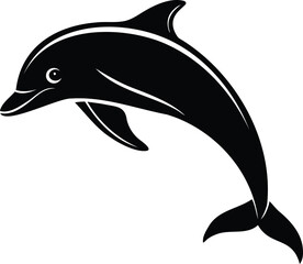 Simple black and white dolphin leaping upwards in a graceful curve
