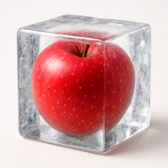 apple in ice cube on beige background