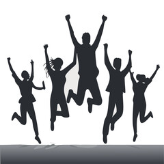 Jumping People Silhouette Group Celebration Vector