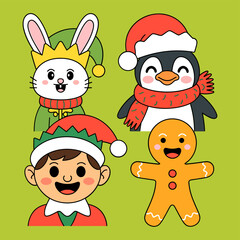 Christmas Holiday Cute Characters Vector Avatar Set - Festive Season Icons