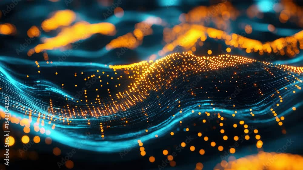 Aufkleber computational pathway depicted in a digital waveform. colorful neural network with yellow and blue h