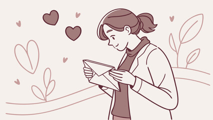 Woman Reading a Love Letter Romantic Illustration