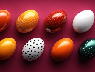 Fototapeta premium Colorful Easter eggs arranged on a vibrant pink background