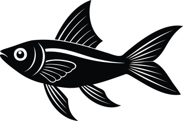 Stylized Silhouette of a Fish with Interesting Fins on a White Background