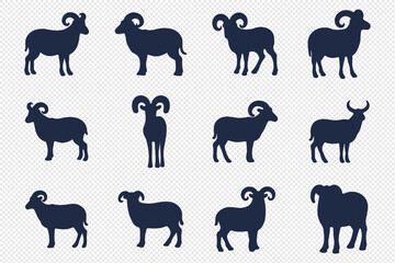 sheep silhouette set. sheep and lamb isolated farm animal silhouette icon vector collection.