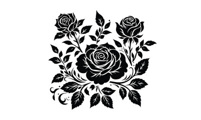 Silhouette Rose, Rose Silhouette Isolated on White Background