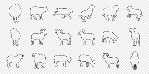 Minimalist Sheep  Outline Silhouette Set Vector Black Sheep Icons on White Background.