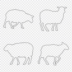 Minimalist Sheep  Outline Silhouette Set Vector Black Sheep Icons on White Background.