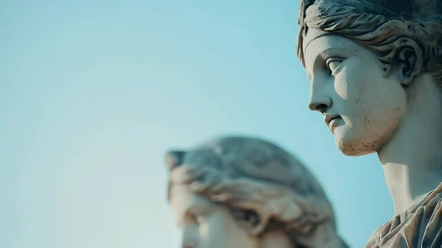 Close Up of Serene Classical Statues: Pale Marble, Detailed Features, Tranquil Expressions