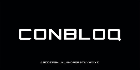 Vector illustration of a bold and modern block style alphabet font. Creates a strong, professional and futuristic impression. Suitable for logo design, game posters, technology, and military branding.