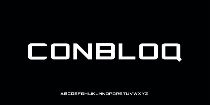 Vector illustration of a bold and modern block style alphabet font. Creates a strong, professional and futuristic impression. Suitable for logo design, game posters, technology, and military branding.