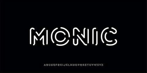 Obraz premium Futuristic style alphabet font vector illustration with unique fragmented letterforms. The design combines geometric lines and curves to give a modern, digital and experimental impression.