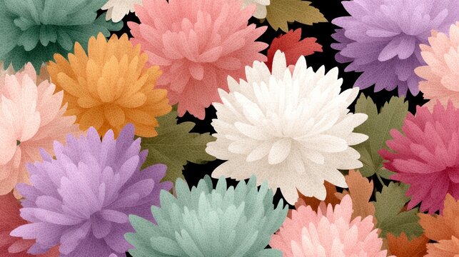 abstract 2d floral pattern with colorful flowers in artistic flat design