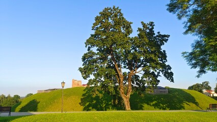 At the top of the hill are the ruins of a 13th century brick castle with the remains of towers....