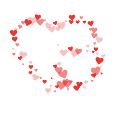 Red hearts scattered on white background.