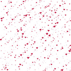 Red hearts scattered on white background.