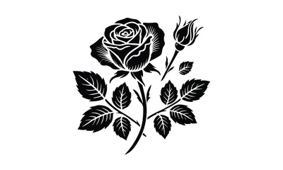 Silhouette Rose, Elegant Rose Silhouette Isolated on White Background