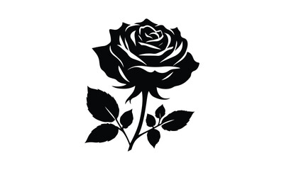 Silhouette Rose, Elegant Rose Silhouette Isolated on White Background