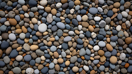 Background of Multicolored Smooth River Stones or Beach Pebbles