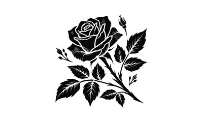 Silhouette Rose, Elegant Rose Silhouette Isolated on White Background