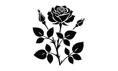 Silhouette Rose, Elegant Rose Silhouette Isolated on White Background