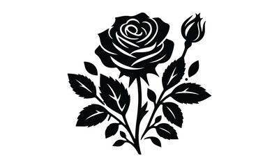 Silhouette Rose, Elegant Rose Silhouette Isolated on White Background