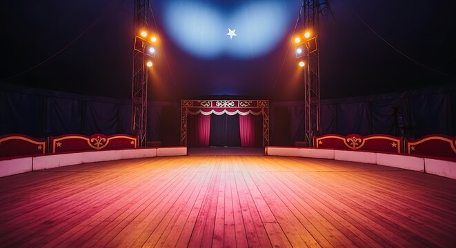 Empty Circus Ring with Stage Lights and Star on the Ceiling