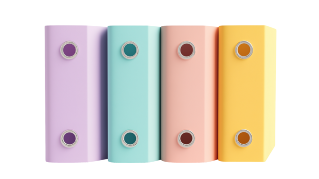 Colorful Pastel Binders Office Organization Storage Design isolated on transparent background	
