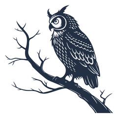 Detailed sketch of a majestic owl perched on a tree branch, expressing intelligence and quiet observation in nature.