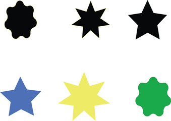 Six Shapes Black Yellow Green Blue Stars Irregular White Background vector