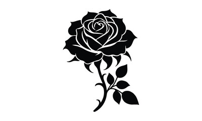 Rose Silhouette, Elegant Rose Silhouette Isolated on White Background