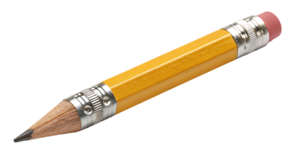 Yellow no 2 pencil with eraser isolated on transparent background