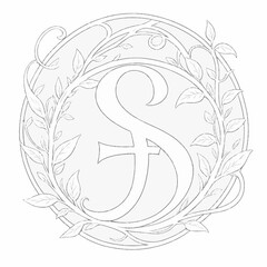 Circular emblem of an S entwined in laurel encircled by a decorative ring