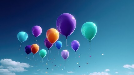 Fototapeta premium Colorful balloons floating in a bright blue sky