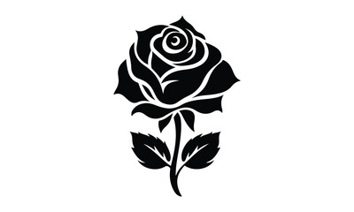 Rose Silhouette, Elegant Rose Silhouette Isolated on White Background
