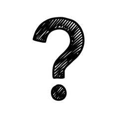 Hand-drawn black sketch question mark icon for inquiries and uncertainty